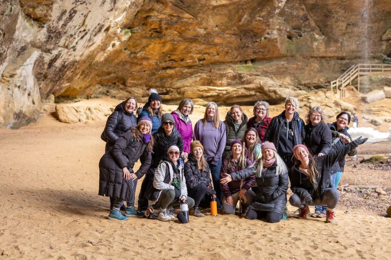 group of women on beach during womens retreat